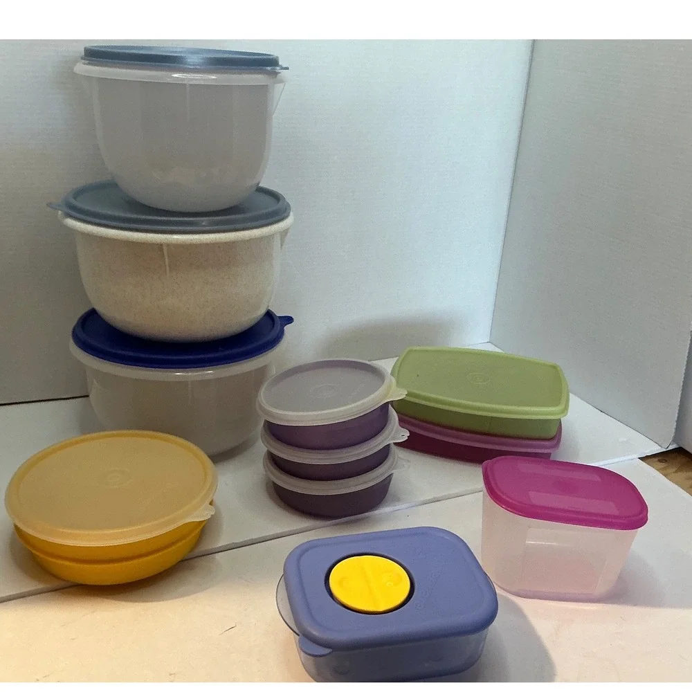 Tupperware Vintage Mixed Lot Food Storage Containers Bowls Lids Multi Color Set